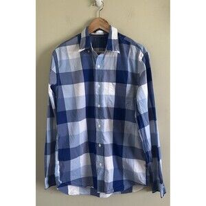 j crew Plaid Light Weight Button Down 100% Cotton  Blue MEN Shirt Size Medium
